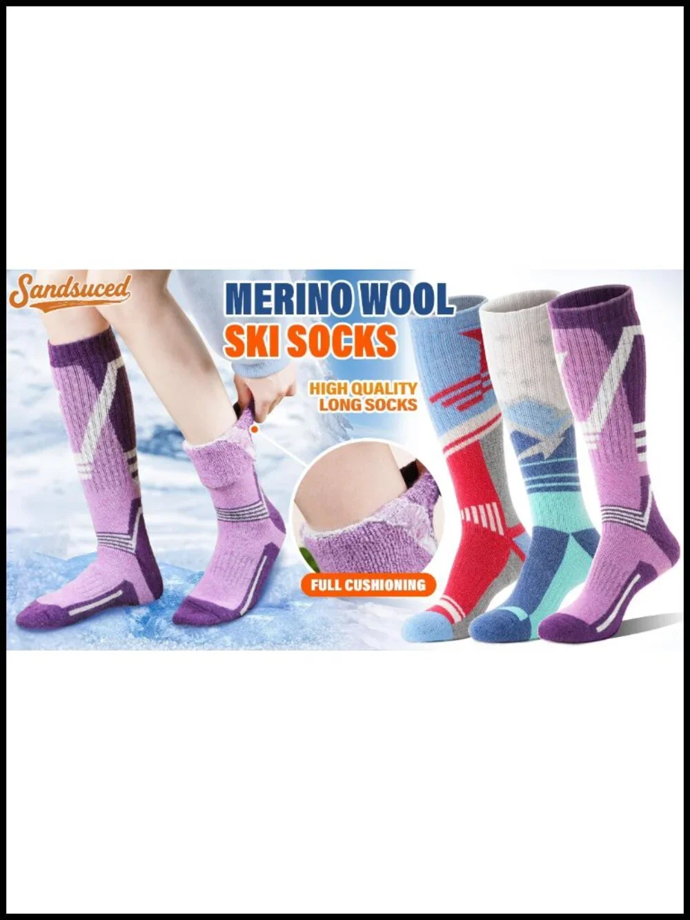 3 Pairs Merino Wool Ski Socks Thermal Winter Thick Knee High Snowboarding Socks